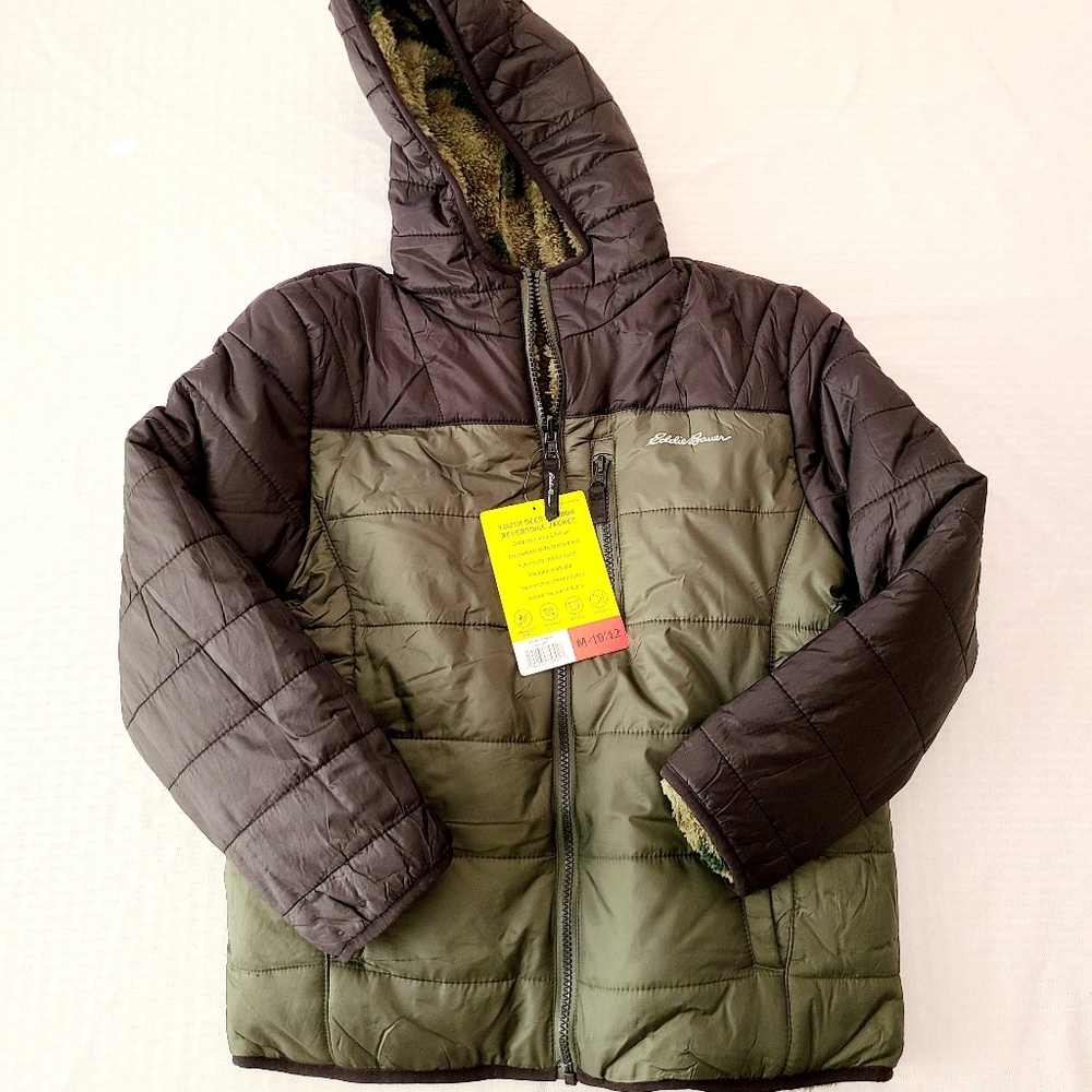 🥳FINAL PRICE👍NWT‼️Eddie Bauer Kid's Youth Deer Harbor REVERSIBLE Hooded Jacket - Picture 3 of 16